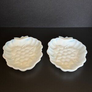 1940s Hazel Atlas Milk Glass Strawberry Relish Dishes Set Of 2 With Line Pattern